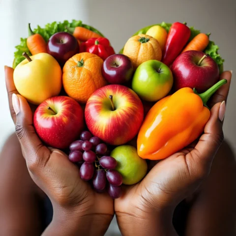 Hands full of fruits in heart shape